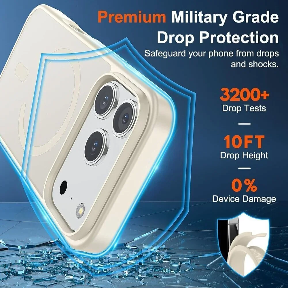 Antique White I-phone 17 Pro Max Case Compatible Mag Safe Matte Shockproof
